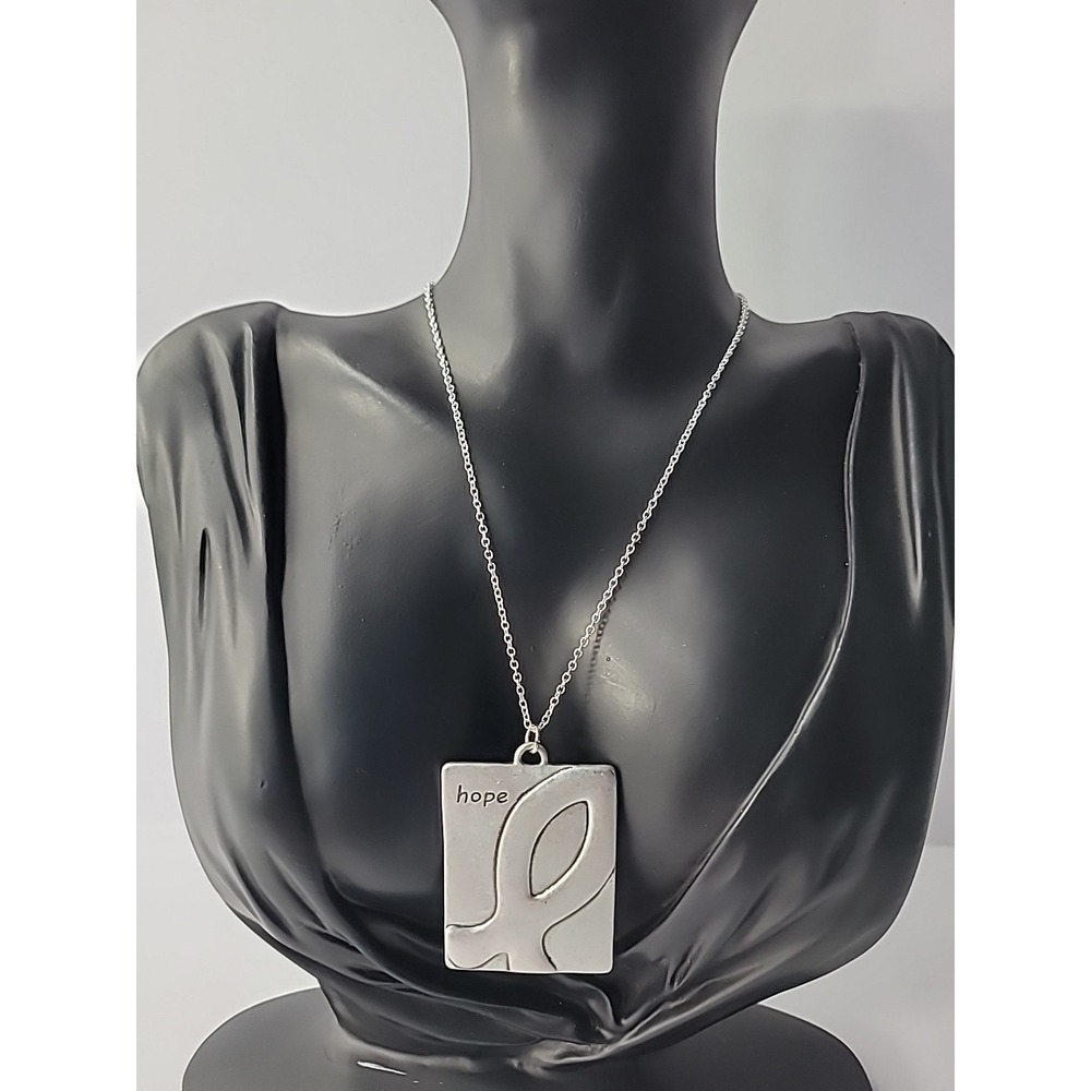 Vintage Silver Tone Hope Ichthys Fish Pendant Necklace Inspirational Christian